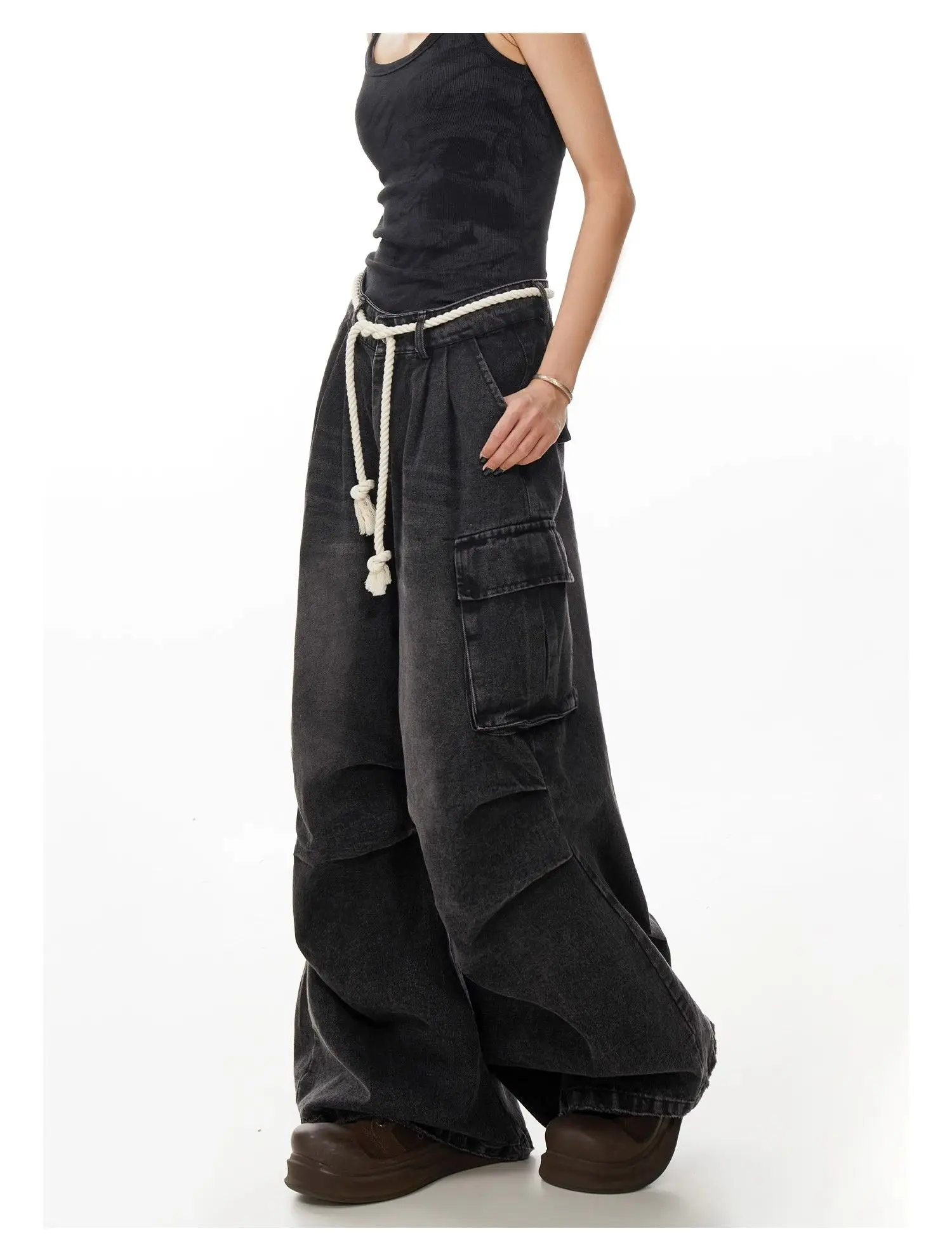 

Women's Cargo Jeans Black Gothic Y2K Harajuku American 2000S Style High Street Aesthetics Loose Wide Leg Jeans Pants Clothing
