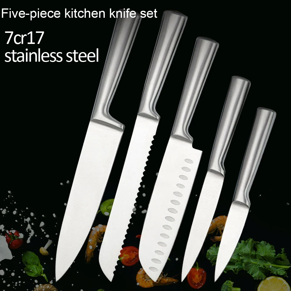 Set di coltelli da cucina Cucina in acciaio inossidabile da 5 pezzi con manico cavo Coltello da chef Coltello giapponese Coltello multiuso Coltello da frutta