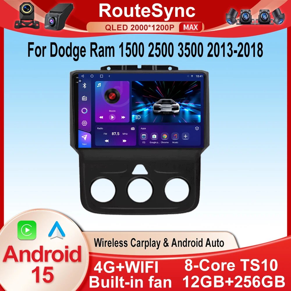 Android15 For Dodge Ram 1500 2500 3500 2013-2018 Car Radio Head Unit Auto BT Stereo Multimedia Video Monitor GPS Navigation DSP