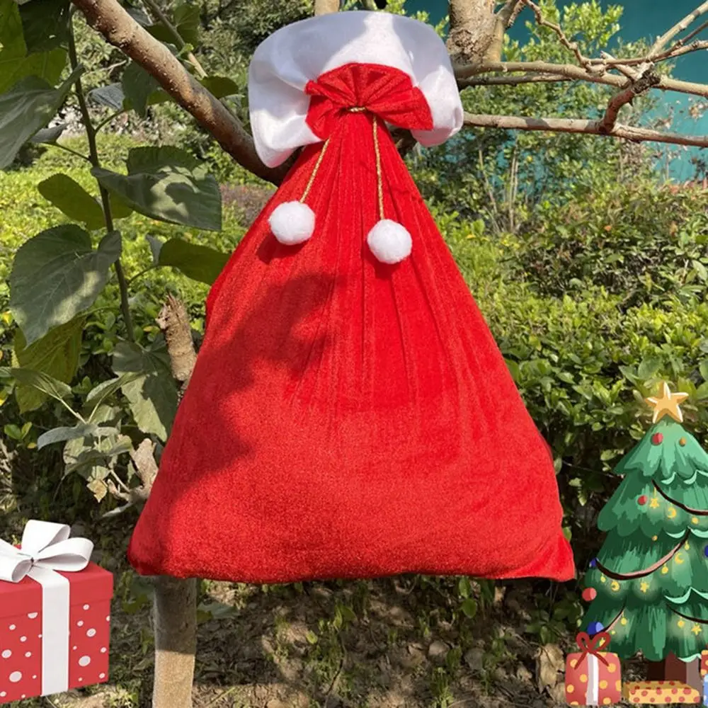 Red Velvet Red Santa Claus Gift Bags Large Capacity Party Supply Santa Claus Bags with Drawstring Xmas Present Bag for Christmas