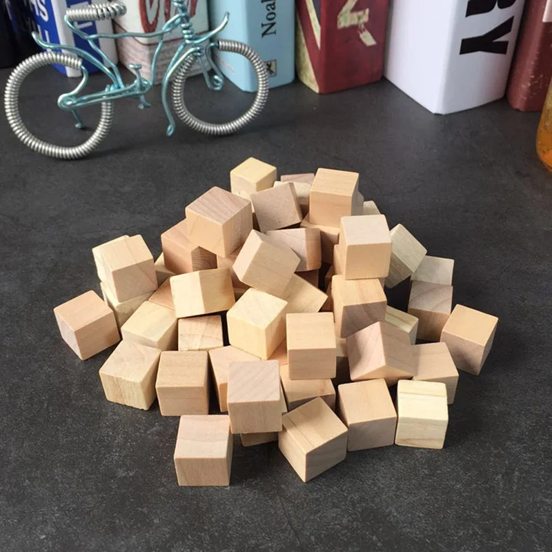 1-100pcs Wooden Square Blocks 0.8/1/1.5/2/2.5/3/3.5/4/5/6/8cm Wood Solid Cube for Woodwork Craft Kids Toy Puzzle Making Material