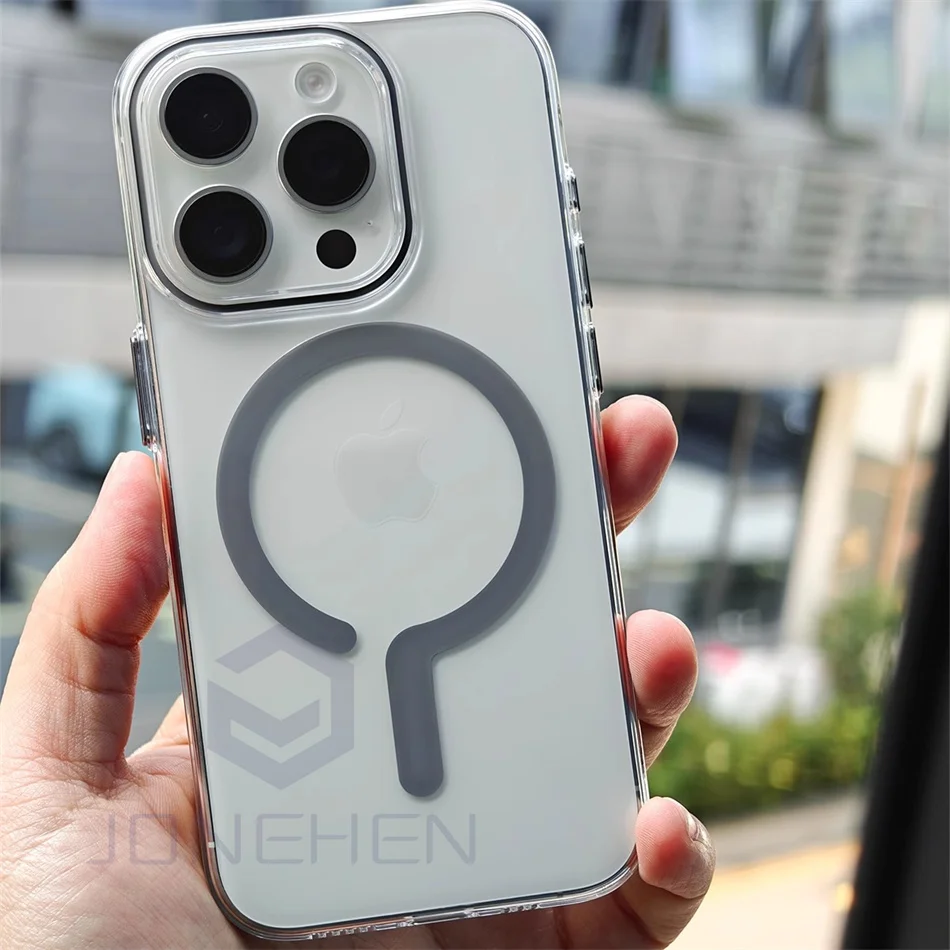Coque rigide transparente Ultra fine pour iPhone 15 14 Plus 13 12 16 Pro Max, Charge sans fil Magsafe, couverture arrière transparente magnétique