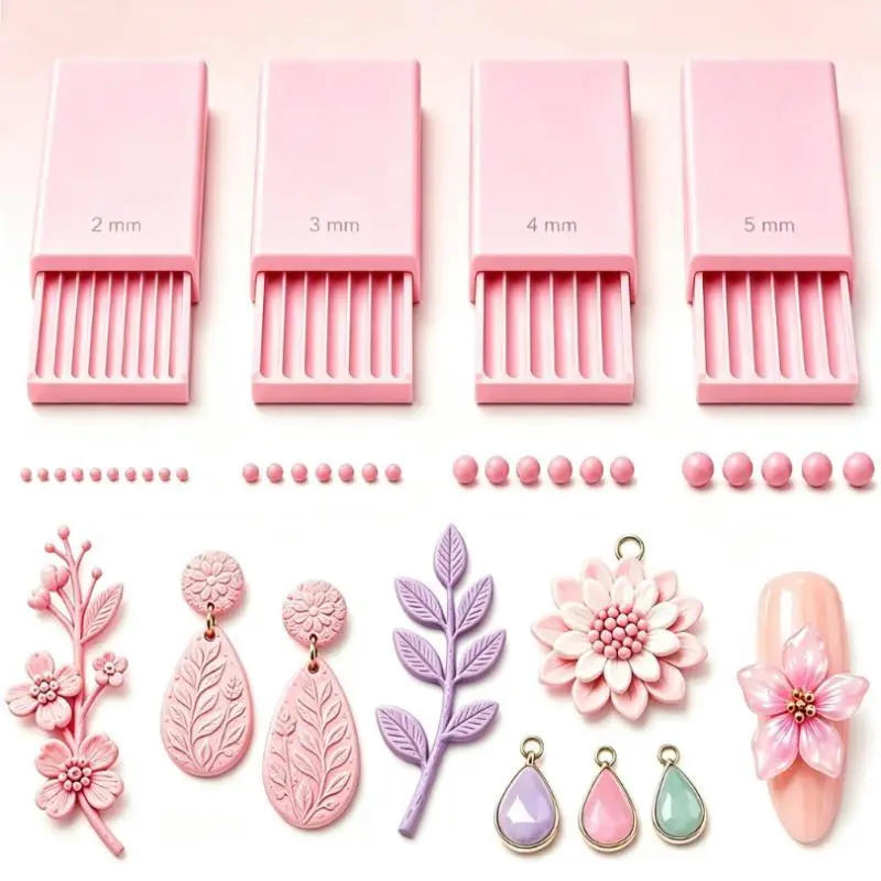 4 Stück 2/3/4/5mm Reibungsstreifen-Kugelform Weiche Keramik Durchmesser optional Bastelzubehör DIY Schmuck Ohrringe Tonkugel Schnellform – Detail 5