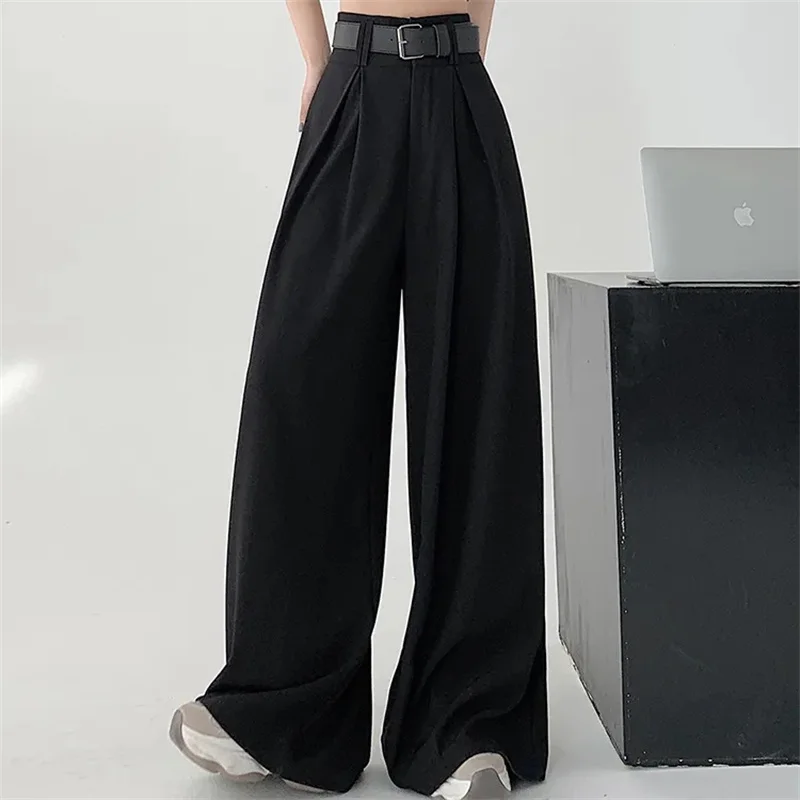 Costume taille haute pour femme, jambes larges, pantalon complet, coréen, élégant, minimalisme, droit, ample, nouvelle collection automne