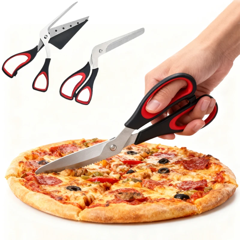 المهنية مقص البيتزا حاد انفصال شفرة فولاذية مقاومة للصدأ البيتزا القاطع مقص سهلة قطع البيتزا ملعقة أدوات تقطيع