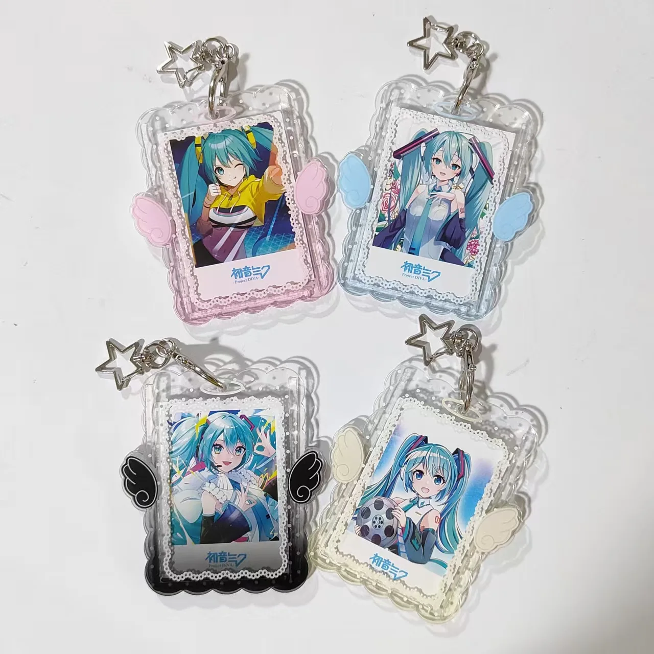 Cute Angel Wings Lace Cream Edge Acrylic Card Holder Idol Photocard Photo Protector Display Case Pendant