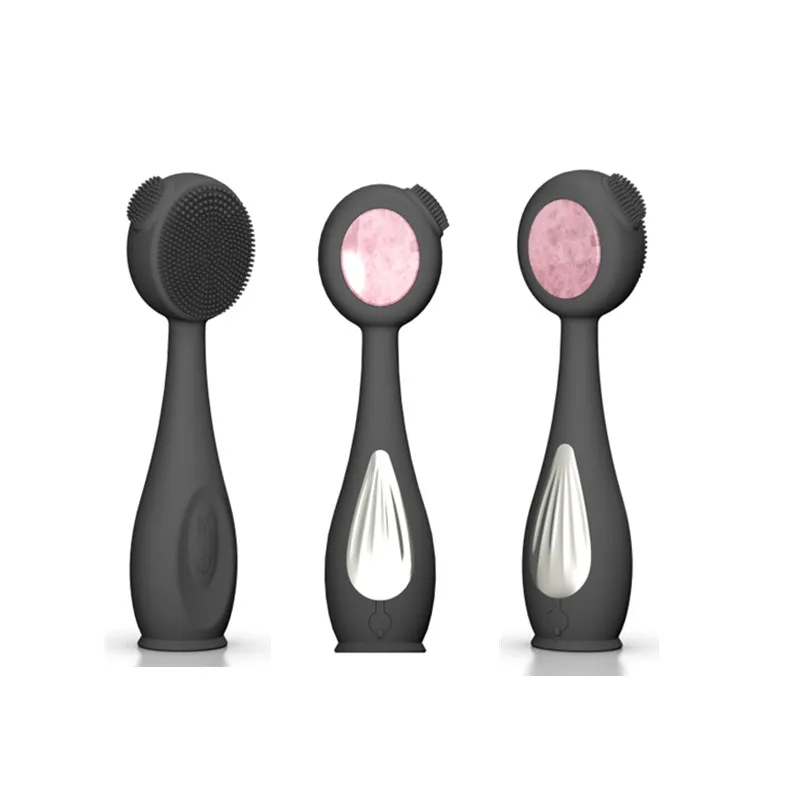 Black Rechargeable Facial Cleansing Brush With Jade Heating Function Home Use Skin Care Tool