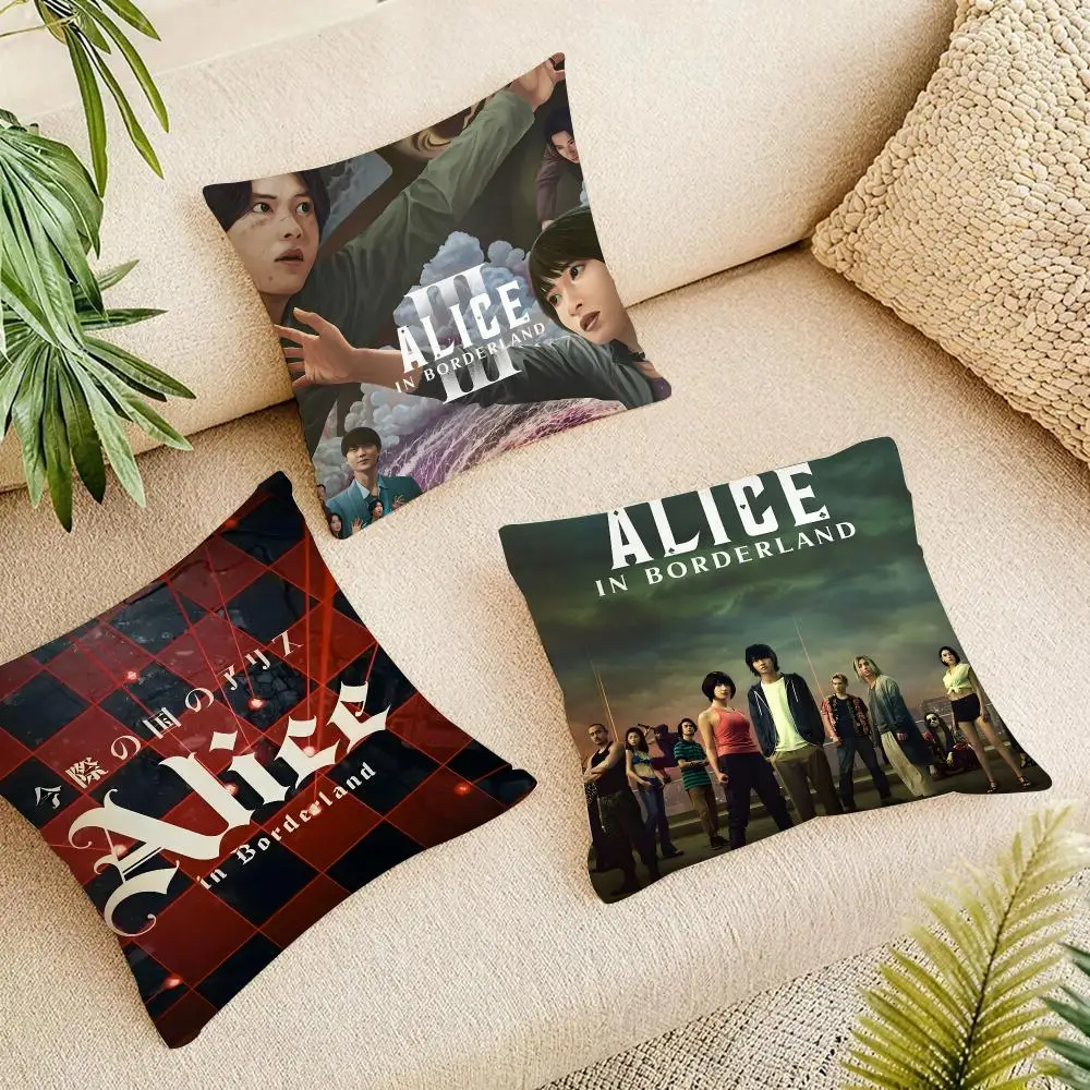 Dark Show Alice in Border Cushion Cover Short Plush Pillowcase, Washable Wrinkle Resistant Cover for Bedroom Gift