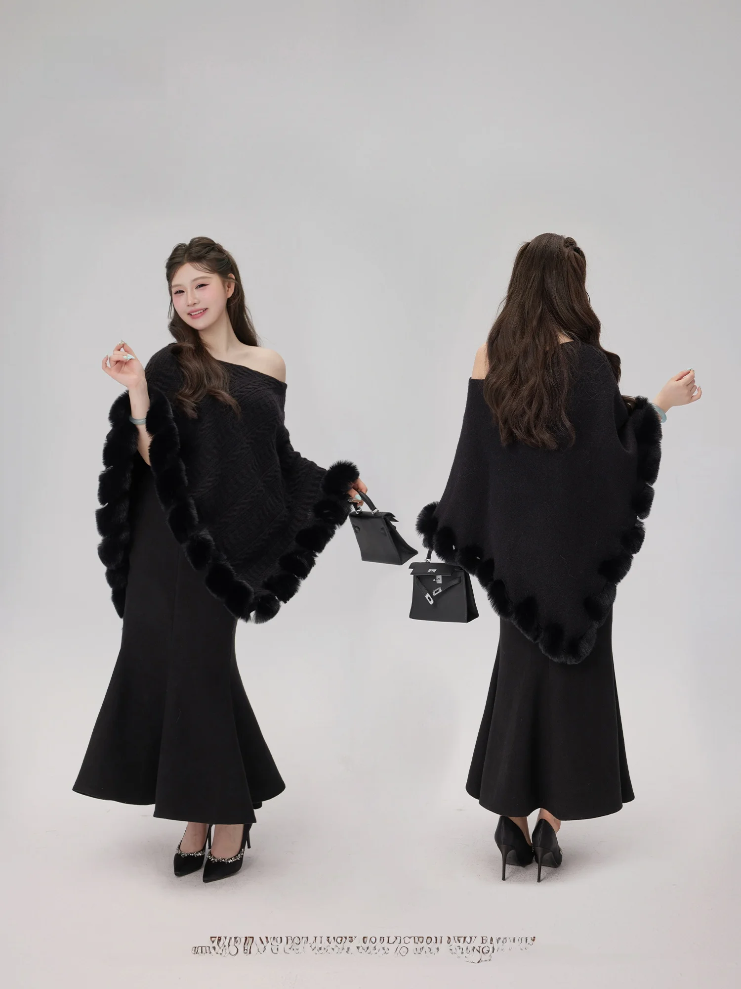 

Ele Women's Arctic Velvet Coat Bla Swan Cowl Ne Wrap Sle Outerwear Rich Sensation Simple Design Regular Fit Knitwear