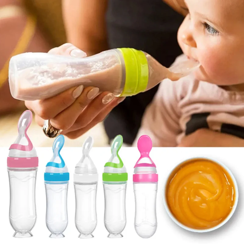 Squeezing Feeding Bottle Silicone Newborn Baby Training Rice Cereal  Food Spoon Supplement Feeder Safe Useful Tableware For Kids