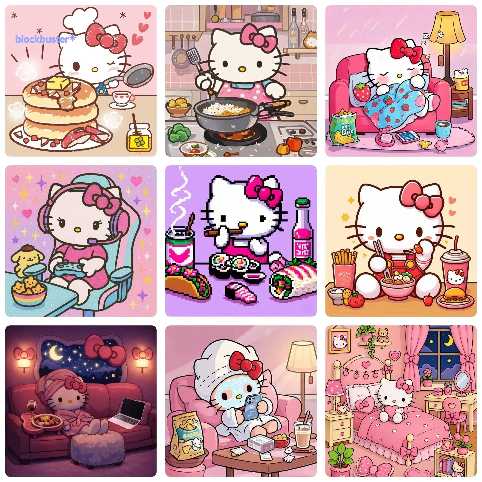 Pintura de Diamantes 5D DIY, Arte de Hello Kitty en su Hogar Acogedor, Sin Marco, Manualidades para Decoración de Paredes, Reg