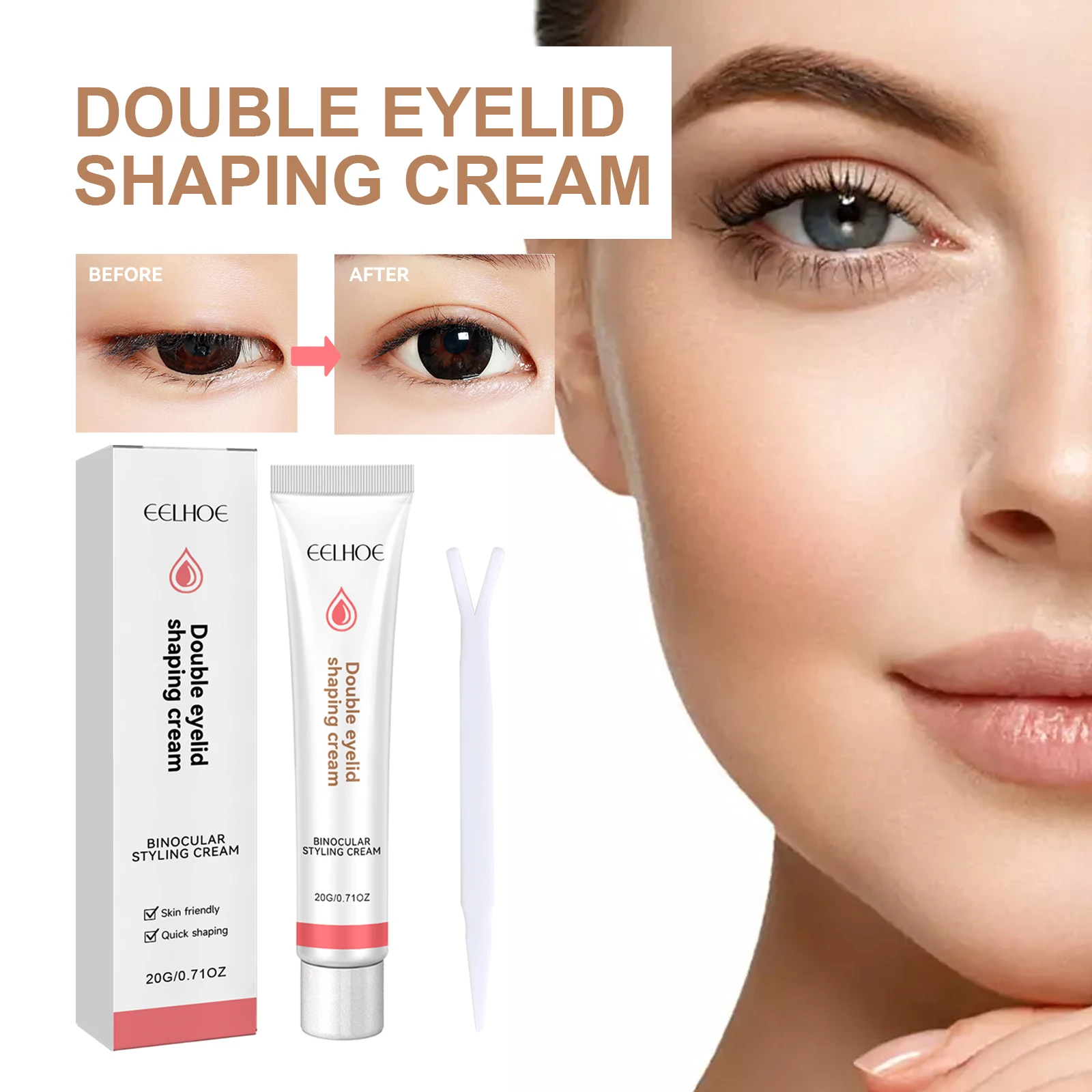 eelhoe-ダブルアイリッドスタイリングクリーム-ダブルアイリッドシェーピングクリーム-20g-透明アイリッド接着剤クリーム-アイリッドグルー-yスティック付き