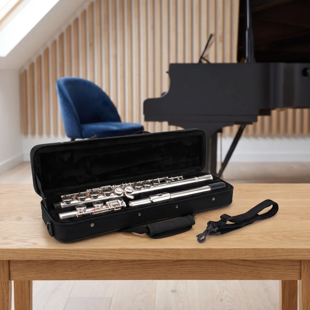 Oxford Cloth Flute Carrying Case with Adjustable Shoulder Strap 16 Hole Compatibility Flute Protective Bag Hard Shell