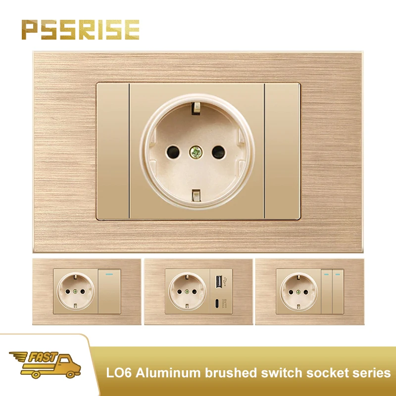 

PSSRISE Золото Италия ЕС Алюминиевый сплав Панель Настенная розетка 2.1A USB TypeC Зарядное устройство Розетка Выключатель света ТВ Телефон Компьютерная розетка