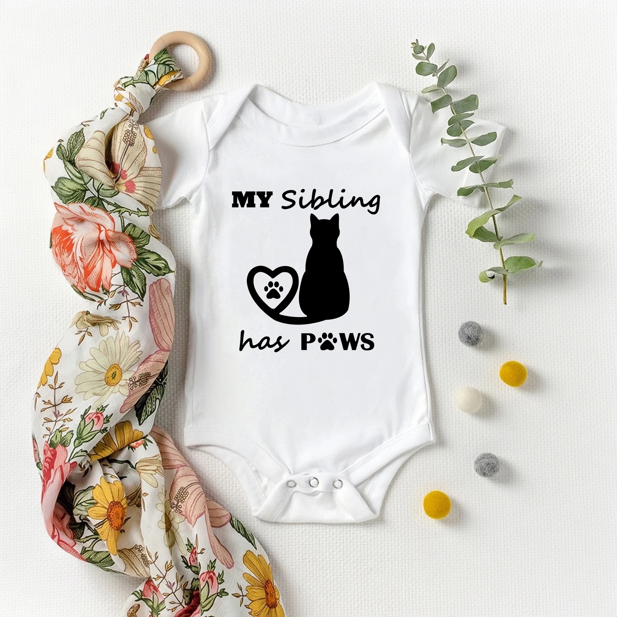 My Siblings Have Paws Print Baby Bodysuit Cute Infant Onesie Newborn Baby Girl Clothes Cotton Toddler Boy Jumpsuit Romper