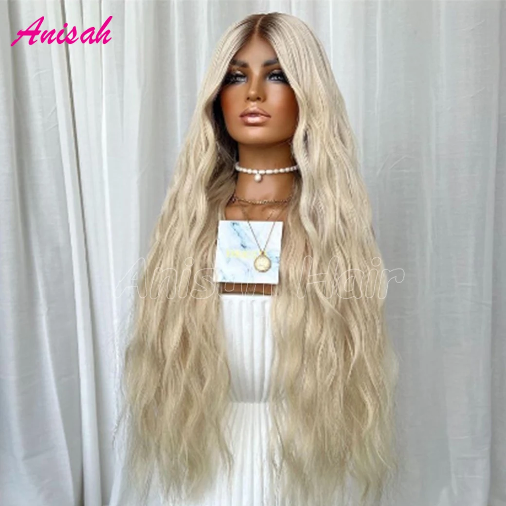 13x4 Ombre Blonde With Dark Root Colored Lace Front Wigs For Women Natural Wave HD Transparent Lace Frontal Human Hair Wigs