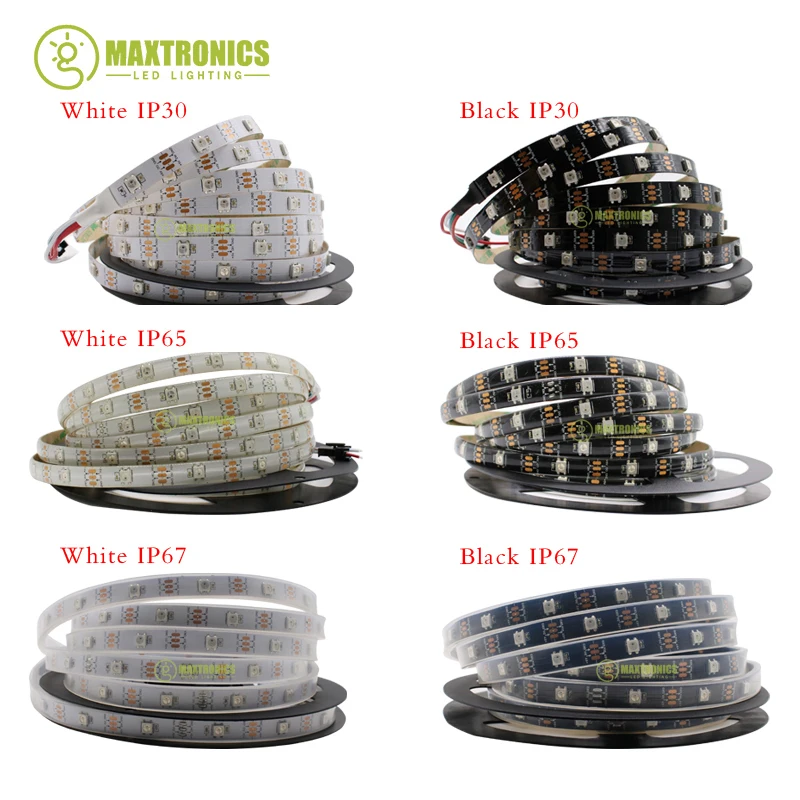 DC5V WS2812B 1m/2m/3m/4m/5m 30/60/74/96/144 pixels/leds/m Smart led pixel strip,Black/White PCB,WS2812 IC;IP30/IP65/IP67