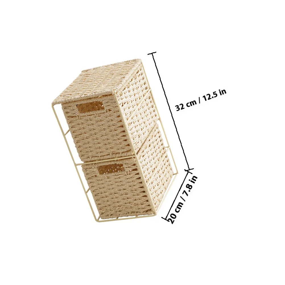 Simulated Rattan Dual-Layer Sundries Basket Sturdy Home Storage Container Organizer Small Drawer Small Storage Drawers