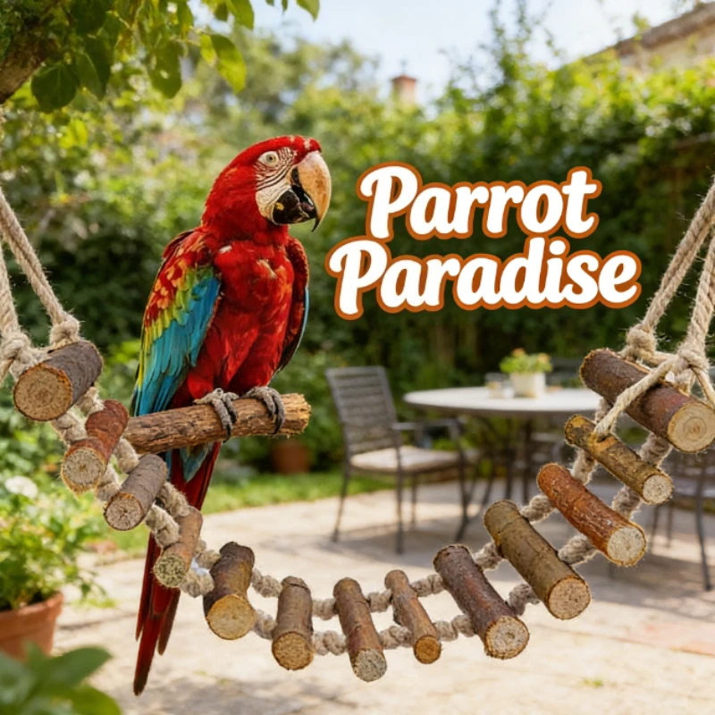Jouet pour perroquet en bois naturel, pont suspendu avec échelle en écorce, pont souple, échelle souple, jouet à mâcher pour perroquet, accessoire pour cage à oiseaux