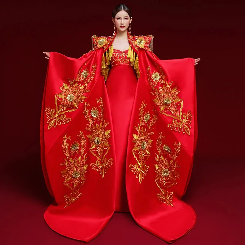 DY20China-Chic Catwalk haut de gamme scène traînant Performance vêtements Style chinois hôte longue tempérament robe Han Fu2