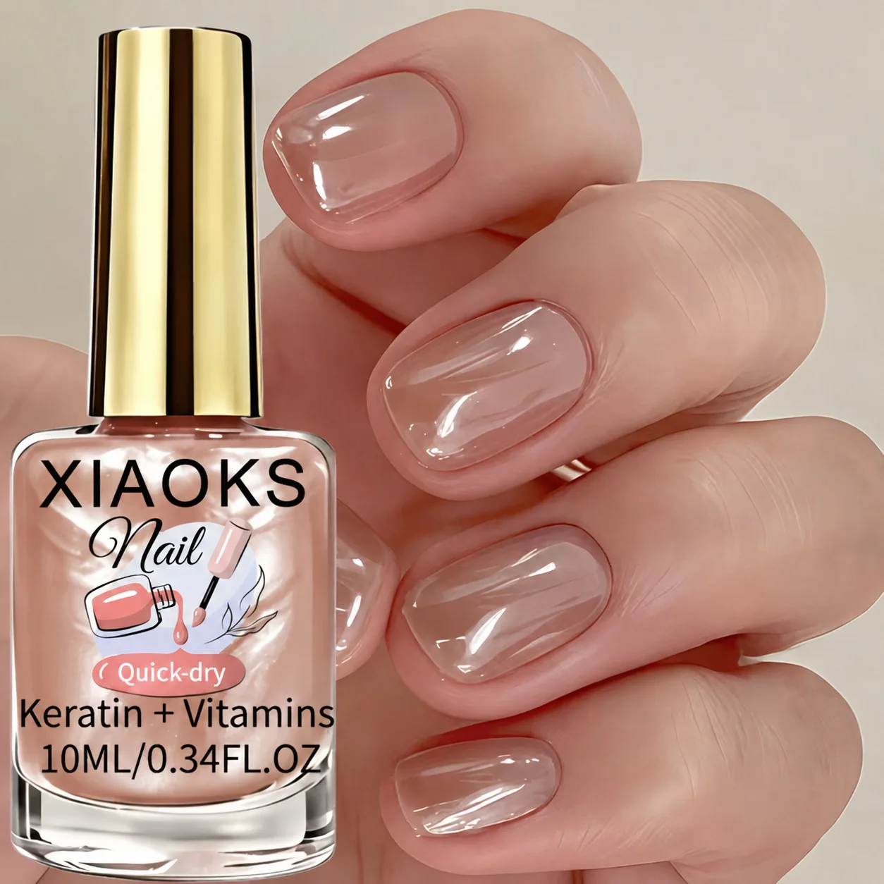 10ML Champagne Color Nail Polish, Fast-Drying, No UV Lamp Needed, Pearl Cream Texture, High Gloss,For Daily Use and Parties