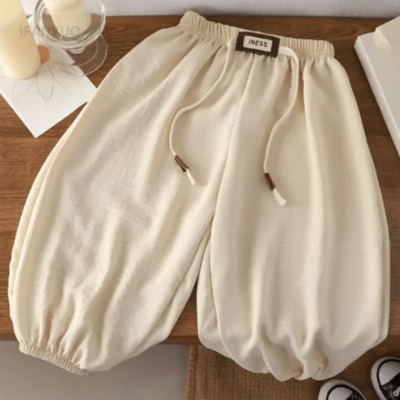 Kids' Long Pants Summer Korean Style Loose Fit Unisex Casual Solid Color Mosquito-Proof Cuffed Pants for Boys Girls Baby image 4