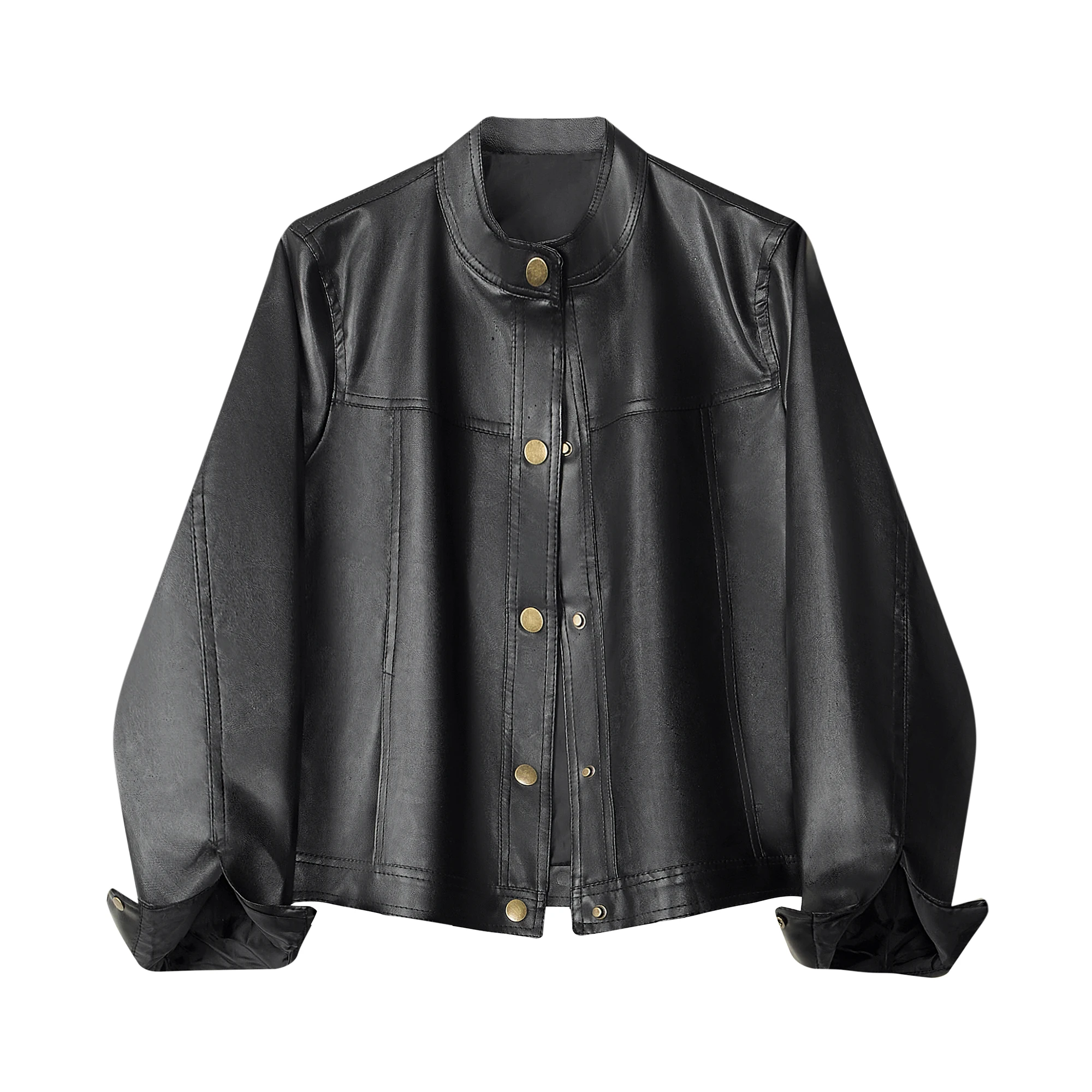 Or PU Couro Jaet Feminino Biker Sle Café Cor Primavera Outono Faionable Versátil Dreng no Vento