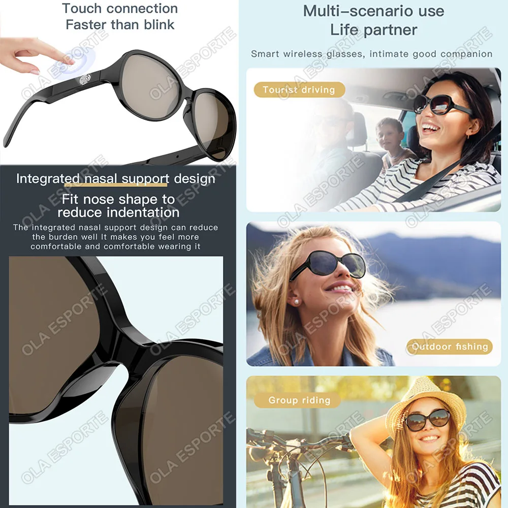 New Waterproof Bone Conduction Bluetooth Smart Glasses Hands-Free Call Music Sunglasses for All Phone Wireless Bluetooth Headset