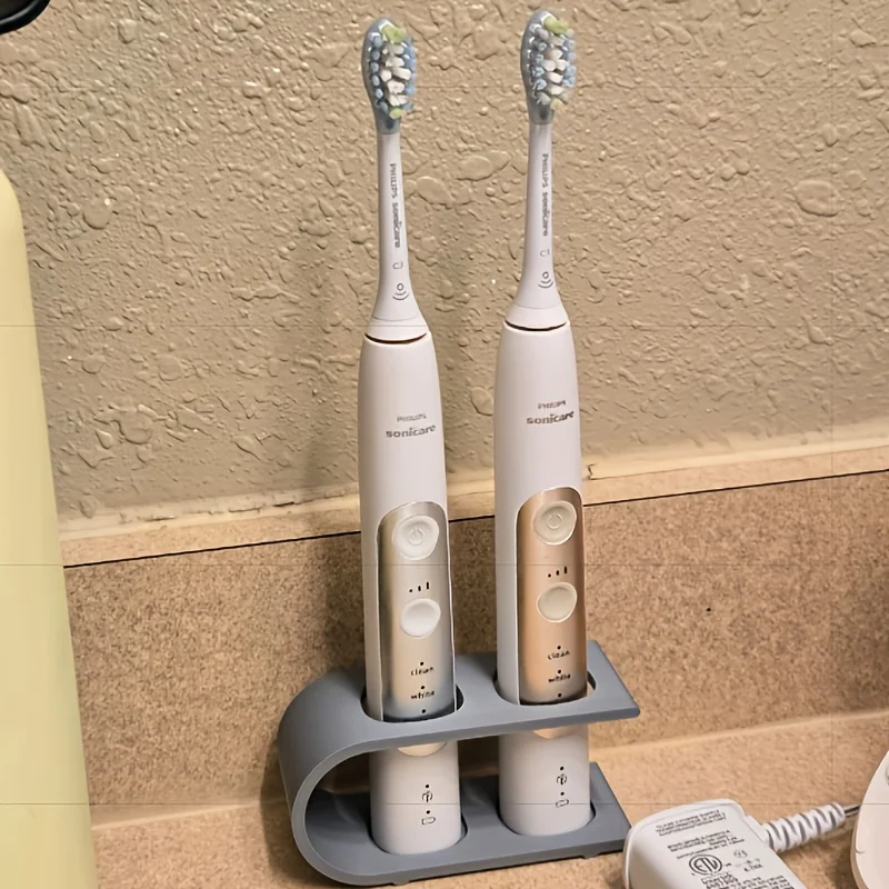 Durable Eco-friendly Sturdy Dual-hole Electric Toothbrush Desktop Stand Storage Rack, Creative Organizer for Bathroom Toiletries