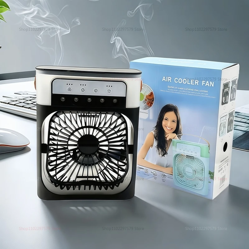 مروحة تبريد هواء منزلية صغيرة محمولة مع مروحة مكيف هواء مرطبة بإضاءة ليلية LED لمبرد غرفة النوم والمكتب المنزلي