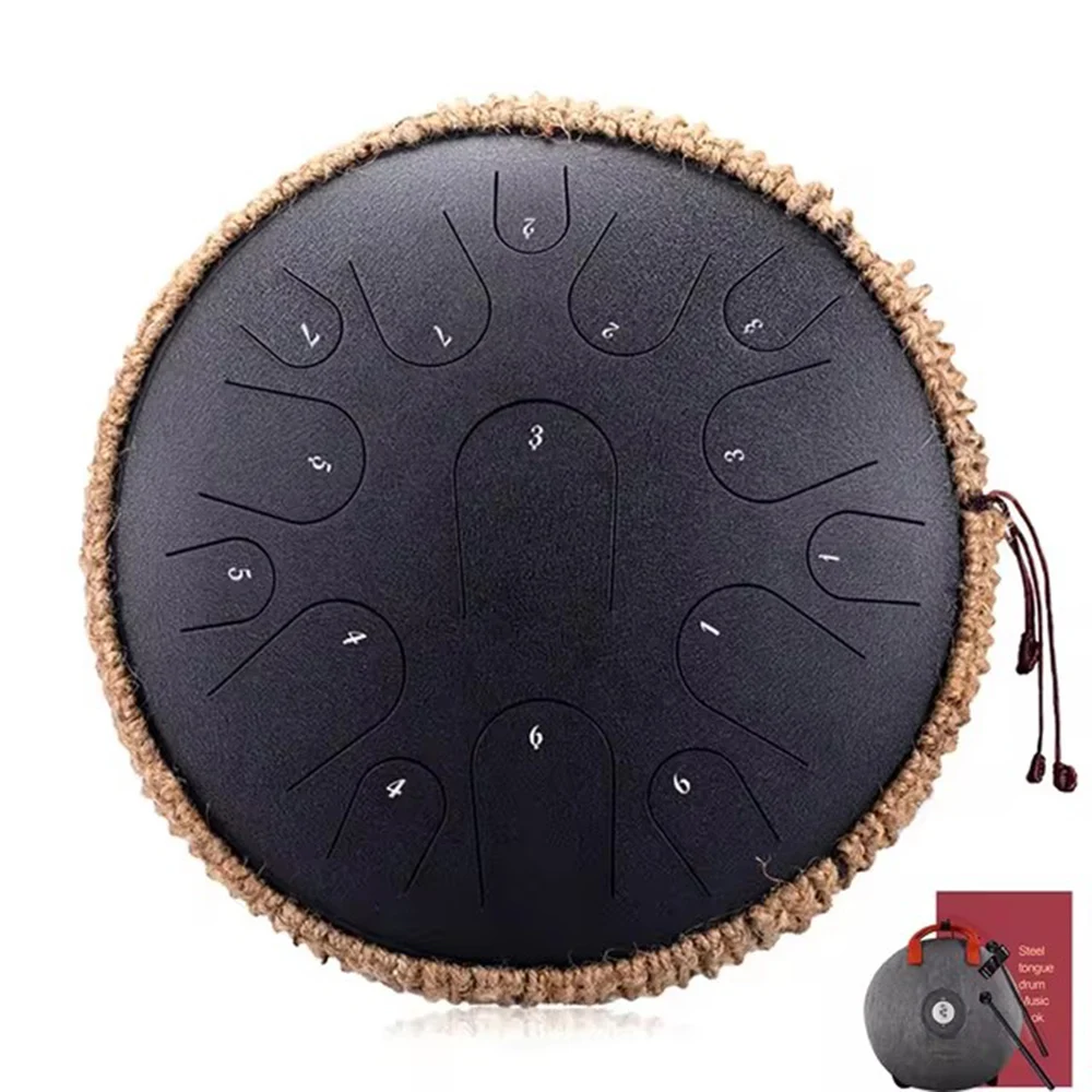 Hluru New Handheld Steel Tongue Drum 13 Inch 15 Tone Tank Drum Percussion Instrument Yoga Meditation Music Lovers Gift