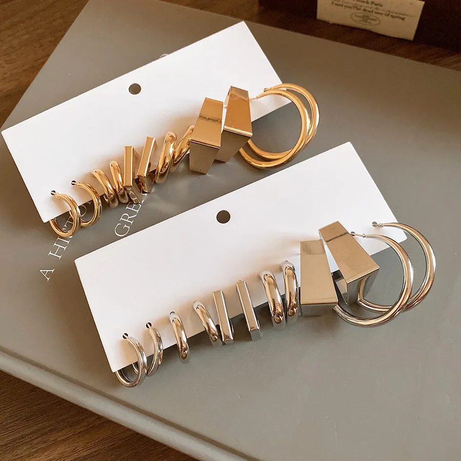 Earring Set Polished Round Geometric Studs Minimalist Fashion Luxury-Inspired Sophisticated Earrings Ear Accessories Women Gift