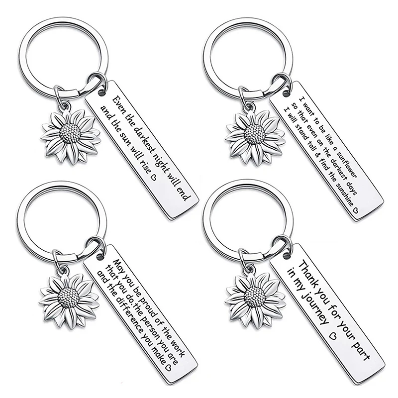 1 Pc Women And Men Inspirational Stainless Steel Sunflower Keychains Best Friends Key Rings Fashion Jewelry Couple Key Pendant