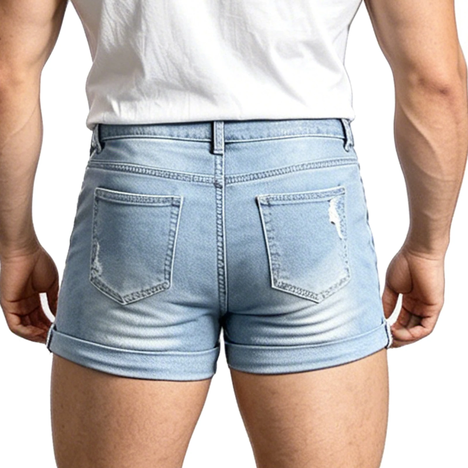 

Mens Ripped Denim Shorts Trendy Mid Waist Stretchy Skinny Jean Shorts with Pockets Casual Summer Club Party Beach Short Pants