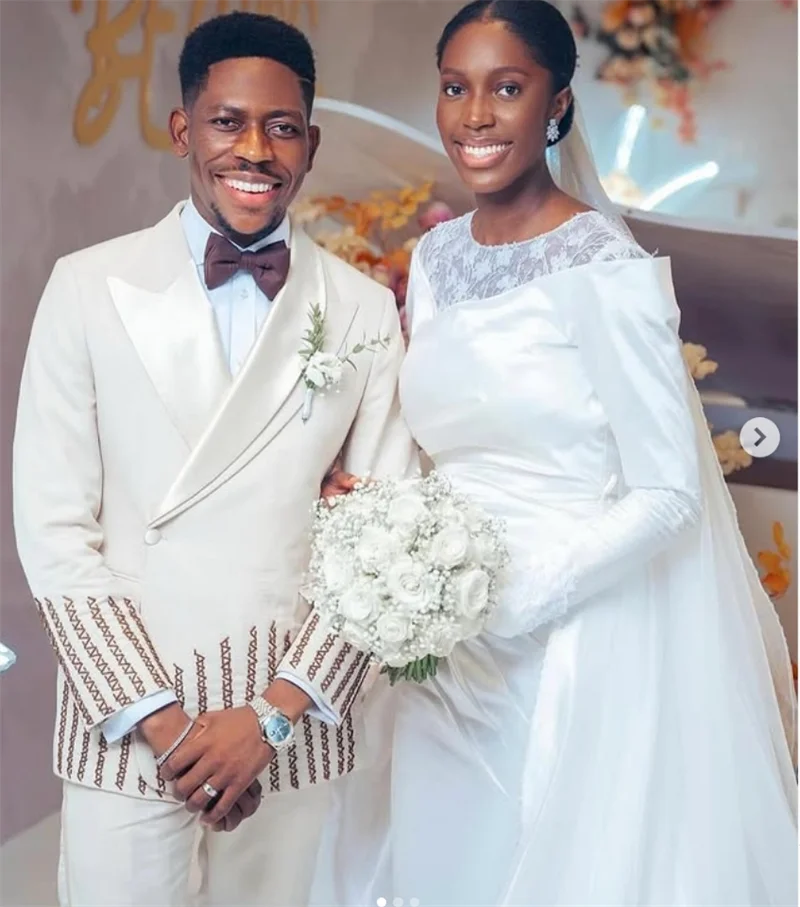 

White Men Suit Set 2 Piece Blazer+Pants Trousers Cotton Luxury Groom Wedding Tuxedos Formal Office Jacket Coat Customized