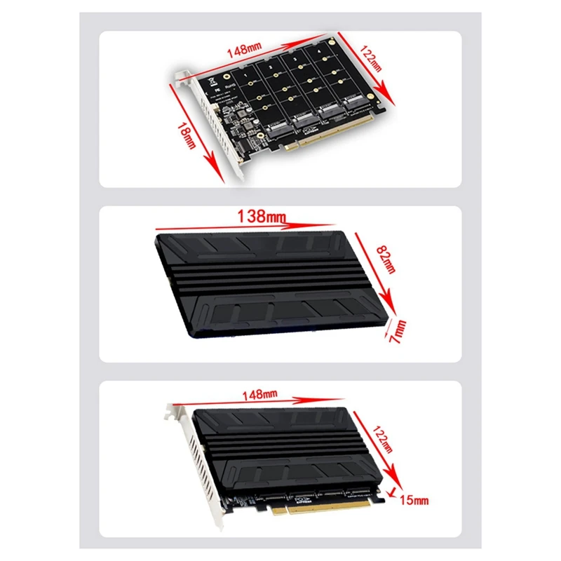 PCIEX16 NVME PCB PH44 NVME 4-Disk Array Card PCIE Signal Split Array Card With Heat Sink Aluminum Sheet Easy Install