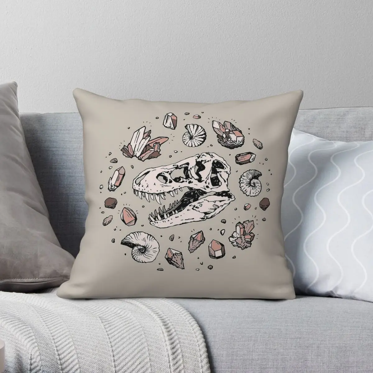 Dinosaur T. Rex Skull Fossil Square Pillowcase Polyester Linen Velvet Creative Zip Decorative Sofa Cushion Cover 18