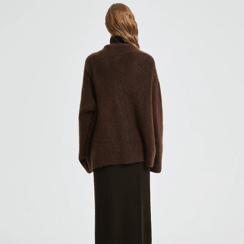 BAHTLEE-cardigan feminino de mohair suéter de malha com decote em V sólido casaco de mangas compridas manter aquecido