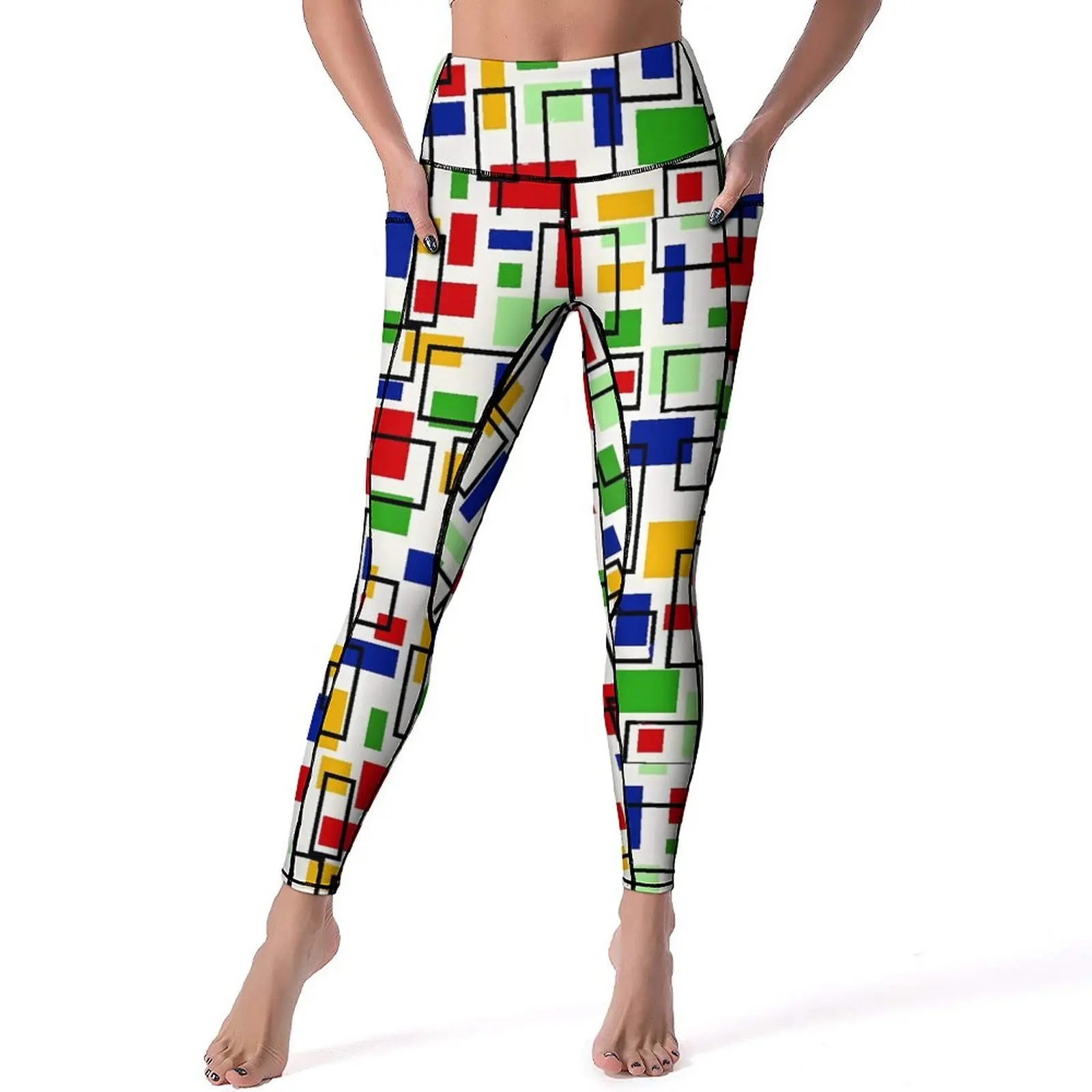 De Stijl Leggings Sexy Mondrian Print High Waist Yoga Pants Novelty Stretch Leggins Female Graphic Work Out Sports Tights