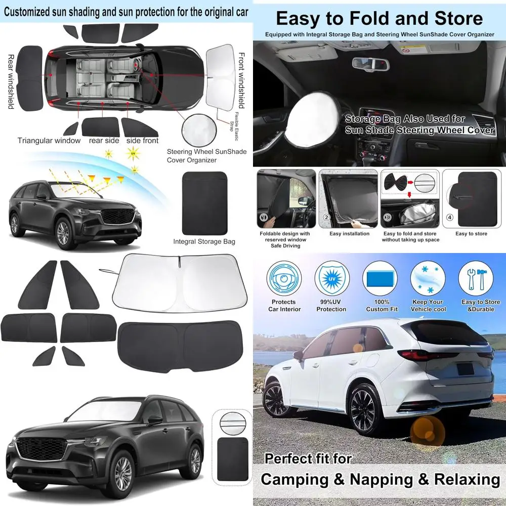 

Custom Fit Windshield Sun Shade for 2024-2026 CX-90, Foldable Shade, Full Set Privacy Protection, Keeps Car Cool