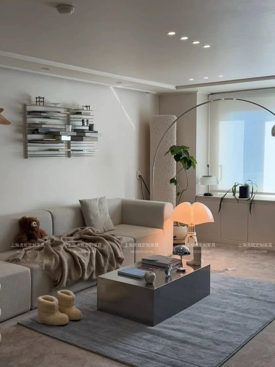 Stainless steel metal coffee table small apartment living room high-end low table brushed pattern rectangular table