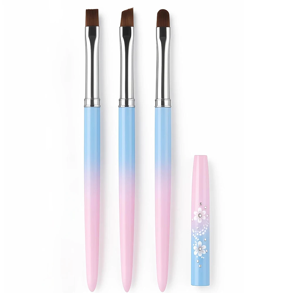 3PCS Set Nail Flat Angled Oval Brush for Manicure DIY Painting Carving Gel Polish Gradient Handle Brushes Nail Art Extensions