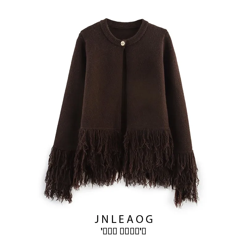 

Faionable Tassel Knitted Coat for Women Autumn New Sle Loose Fit Open Cardigan Polyester Fiber Long Sve Regular Length