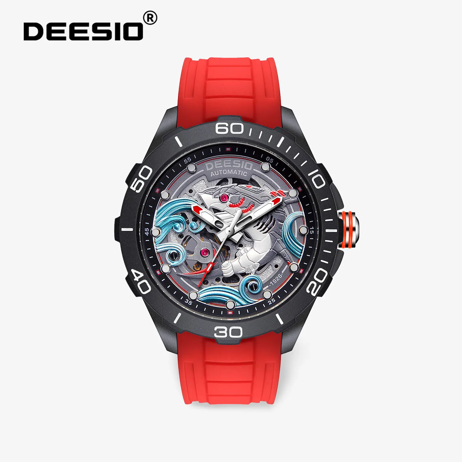 Deesio Automatikuhr für Herren, mechanische Uhren, Kohlefasergehäuse, leuchtende Zeiger, wasserdicht, lässige Sport-Armbanduhr, Uhren