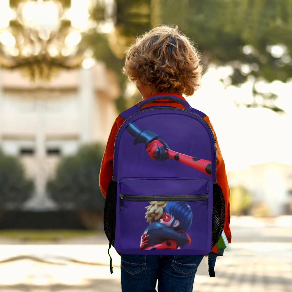 Ladybu.g-Cartable pour filles, grande capacité, sac à dos pour étudiants, dessin animé, sac à dos pour lycéens, 17 pouces