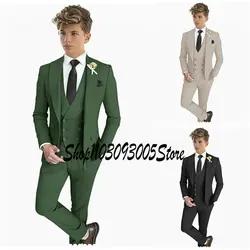 Formal Dark Green Suits For Boys Wedding Tuxedo 3 Piece Slim Fit Child Blazer Pants Vest Set 2-16 Years Old Groom Party Outfit