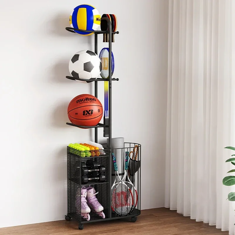 Floor Mobile Sports Equipment Storage Rack Basketball Badminton Table Tennis Skates Yoga Mat Football Scooter