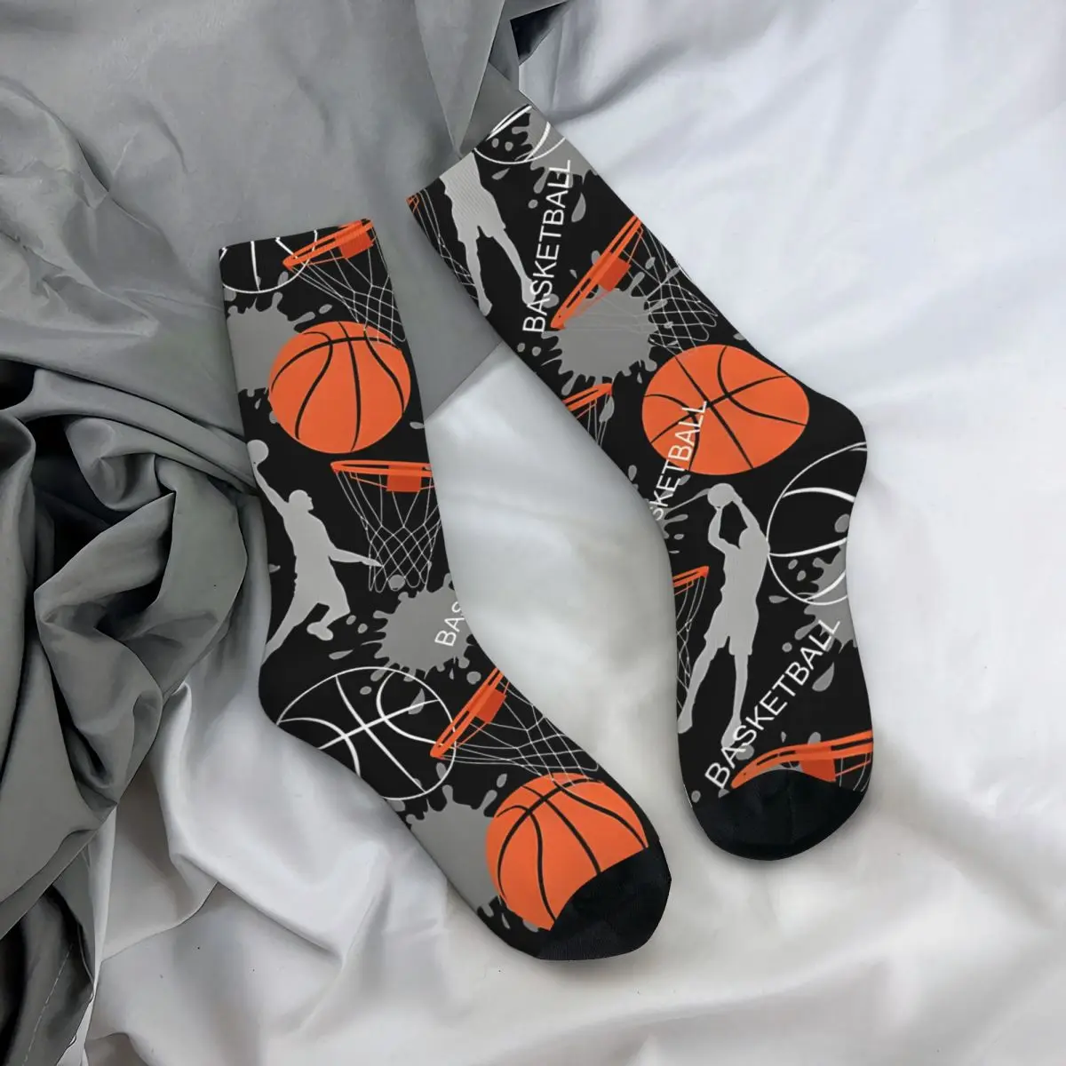 Retro Basquete Jogar Padrão Meias De Compressão, Unisex Street Style, Seamless Impresso, Novidade Crew Sock