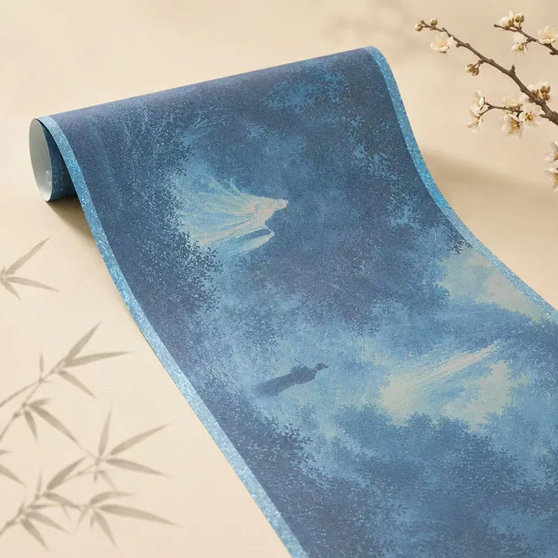 Blue Xuan Paper Roll 34cm x 15m, Semi-Ripe Calligraphy Rice Paper, Blank Scroll for Chinese Brush Writing & Painting