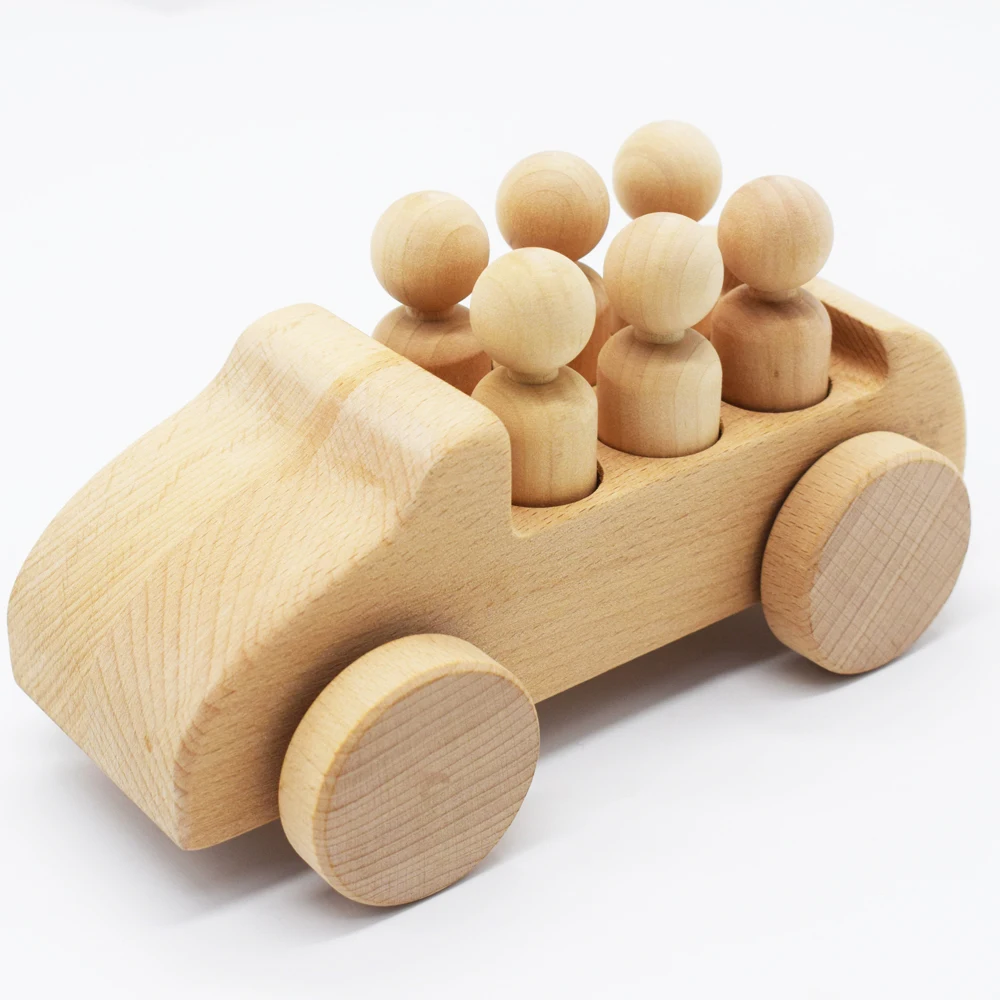 Baby Wooden Toys Beech Wood Car Blocks Solid Wood Peg Dolls Educational Montessori Toys Children Teething Newborn Birthday Gift